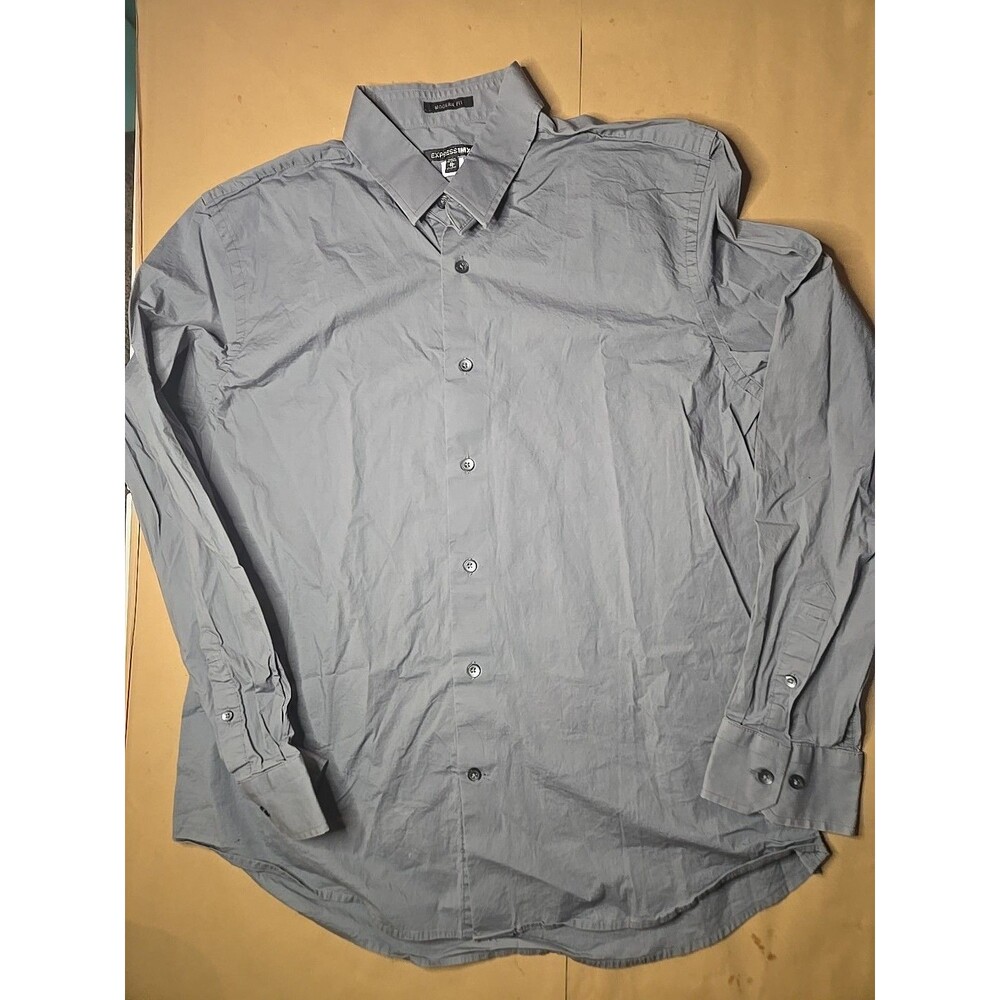 Express 1 MX Men Modern Fit Long Sleeve Button-Up Shirt Gray Size XL 17-17.5